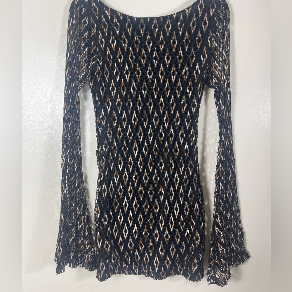 Symphony Elegant Black and Brown knit  Patterned Dress - Picture 2 of 6
